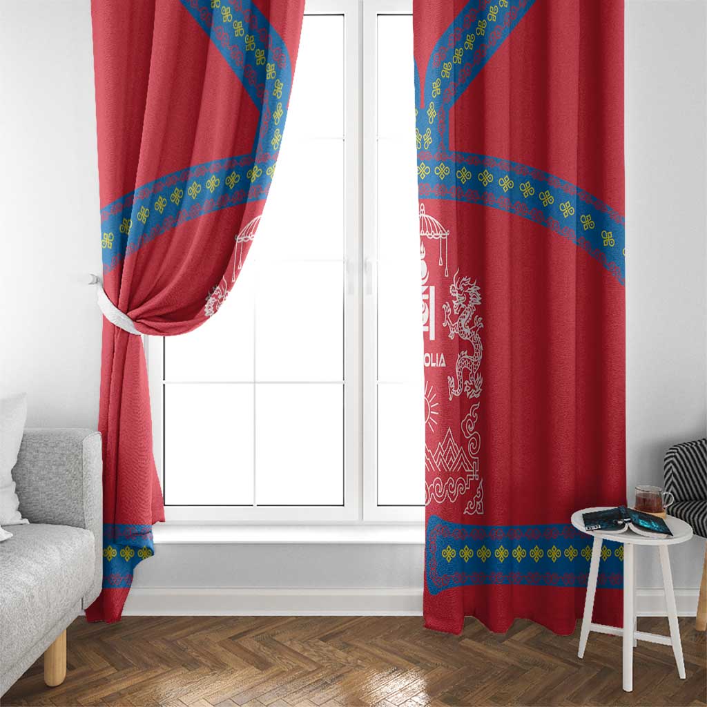 Mongolia Window Curtain with Soyombo Dragon Sun Red Blue Tradition Spirit