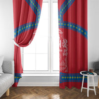 Mongolia Window Curtain with Soyombo Dragon Sun Red Blue Tradition Spirit
