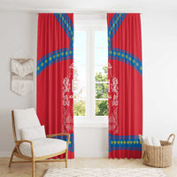 Mongolia Window Curtain with Soyombo Dragon Sun Red Blue Tradition Spirit