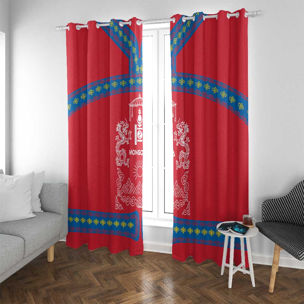 Mongolia Window Curtain with Soyombo Dragon Sun Red Blue Tradition Spirit