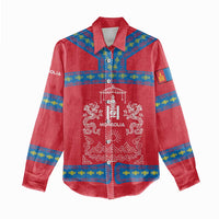 Mongolia Women Casual Shirt with Soyombo Dragon Sun Red Blue Tradition Spirit