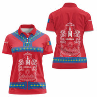 Mongolia Women Polo Shirt with Soyombo Dragon Sun Red Blue Tradition Spirit