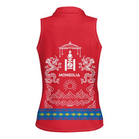 Mongolia Women Sleeveless Polo Shirt with Soyombo Dragon Sun Red Blue Tradition Spirit