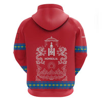 Mongolia Zip Hoodie with Soyombo Dragon Sun Red Blue Tradition Spirit