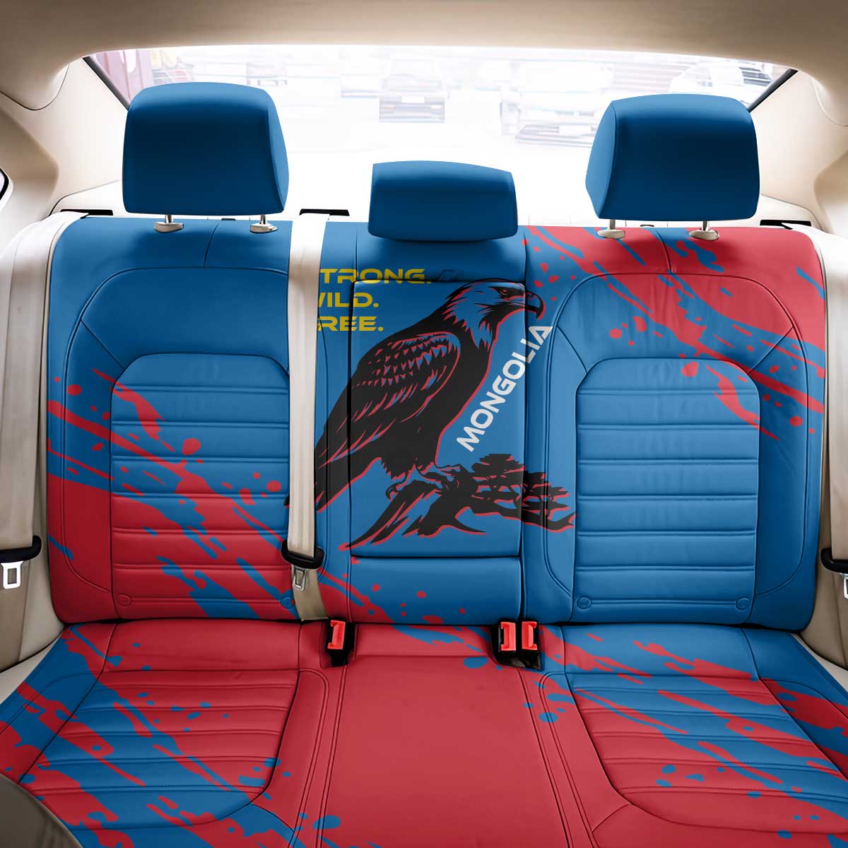 Mongolia Back Car Seat Cover with Eagle Strong Wild Free Red Blue Brush Spirit