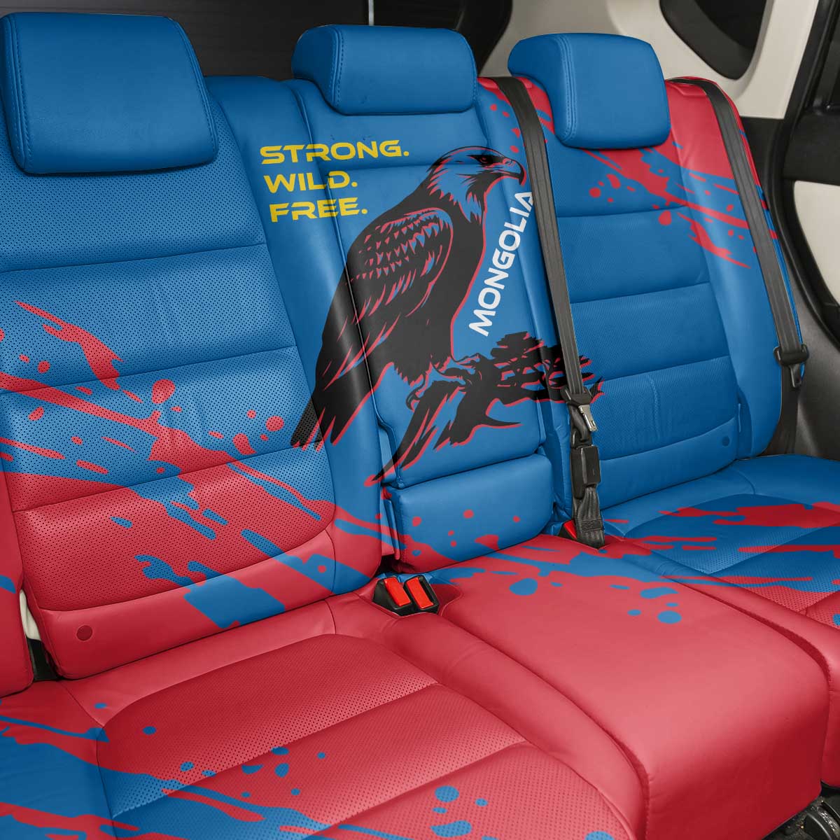 Mongolia Back Car Seat Cover with Eagle Strong Wild Free Red Blue Brush Spirit