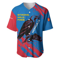 Mongolia Baseball Jersey with Eagle Strong Wild Free Red Blue Brush Spirit