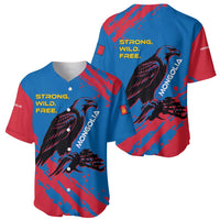 Mongolia Baseball Jersey with Eagle Strong Wild Free Red Blue Brush Spirit
