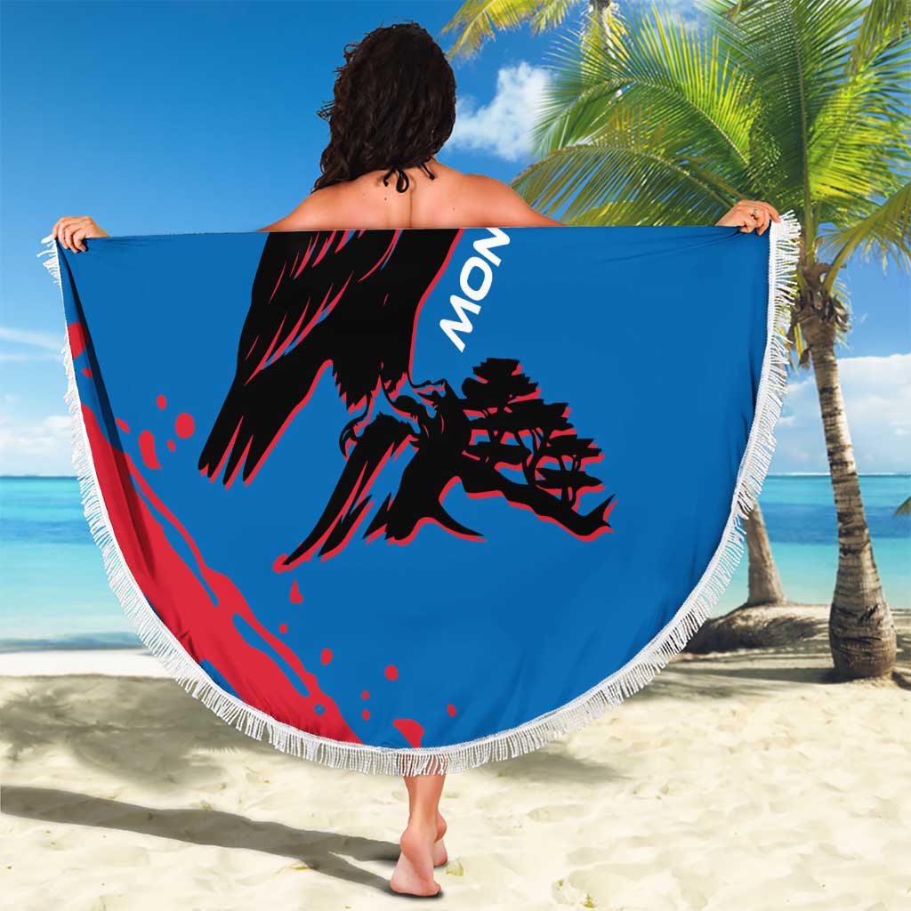 Mongolia Beach Blanket with Eagle Strong Wild Free Red Blue Brush Spirit