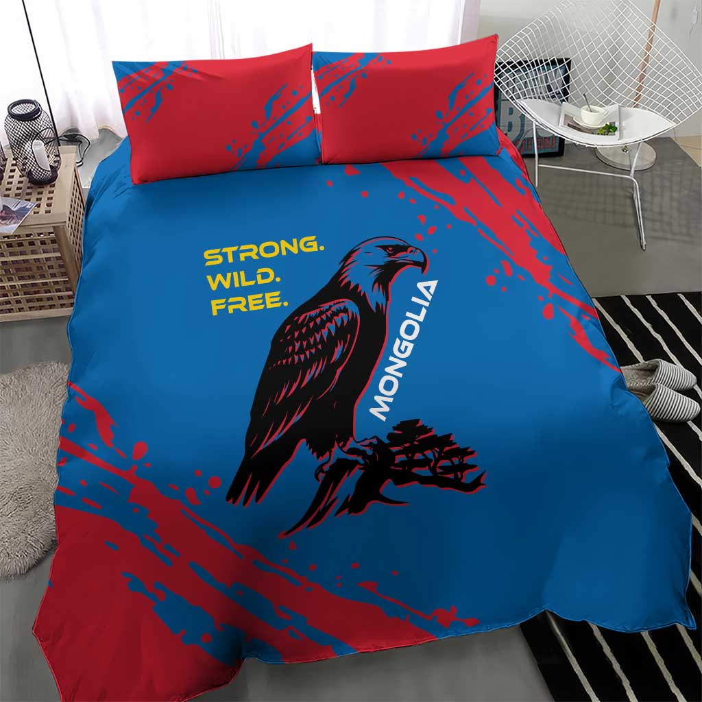 Mongolia Bedding Set with Eagle Strong Wild Free Red Blue Brush Spirit