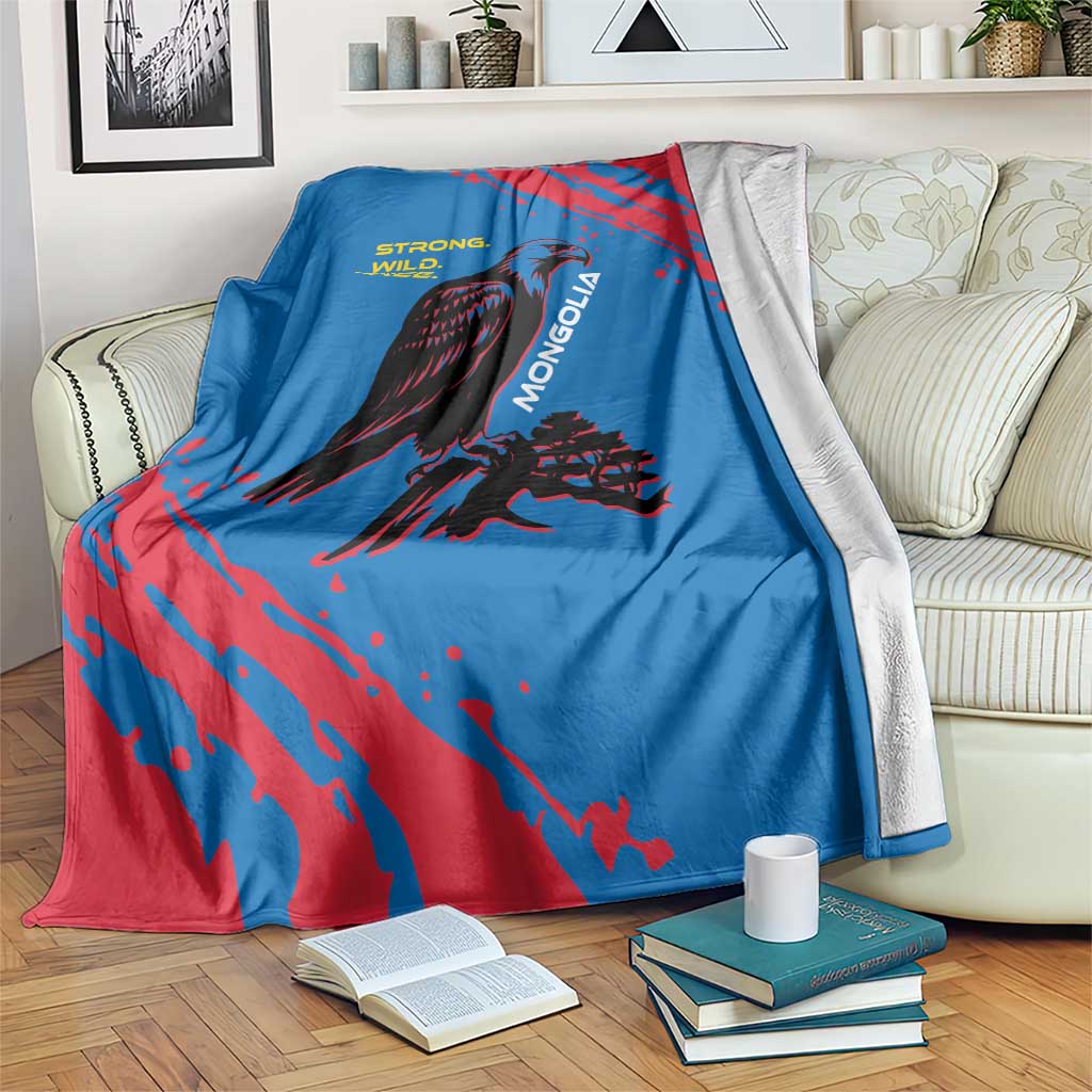 Mongolia Blanket with Eagle Strong Wild Free Red Blue Brush Spirit