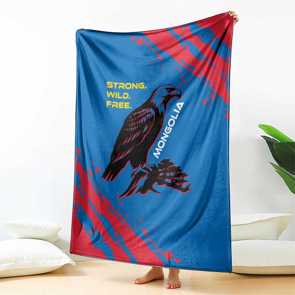 Mongolia Blanket with Eagle Strong Wild Free Red Blue Brush Spirit