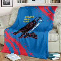 Mongolia Blanket with Eagle Strong Wild Free Red Blue Brush Spirit