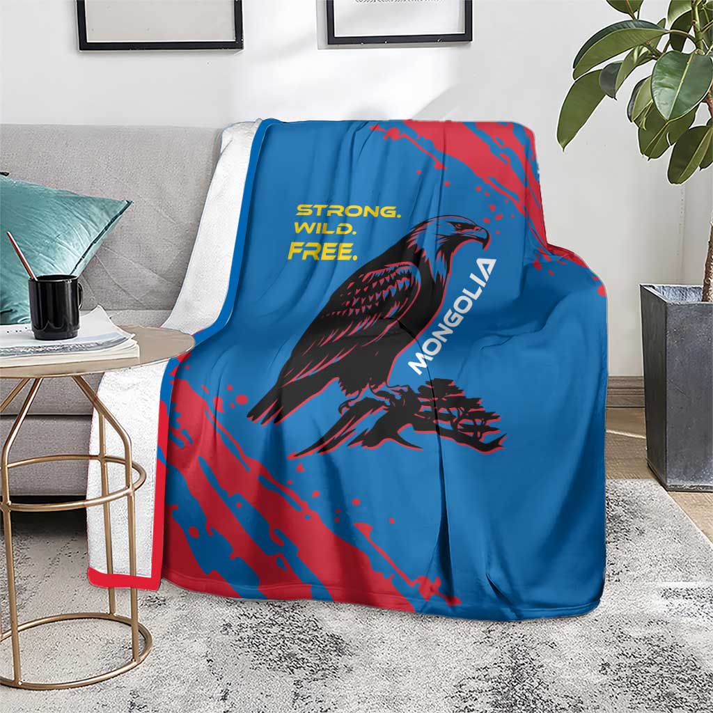 Mongolia Blanket with Eagle Strong Wild Free Red Blue Brush Spirit