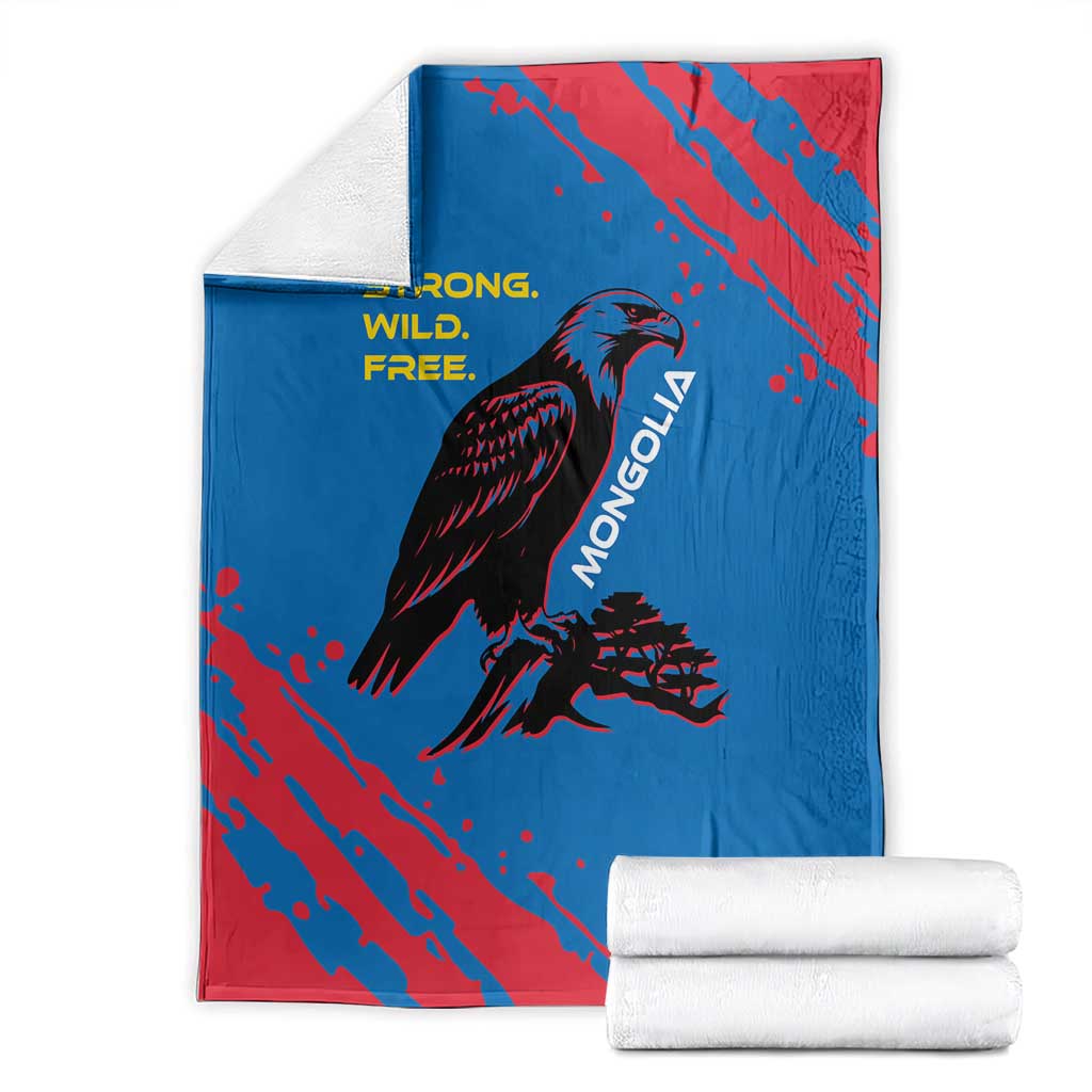 Mongolia Blanket with Eagle Strong Wild Free Red Blue Brush Spirit
