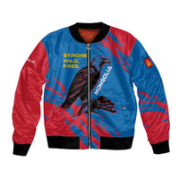 Mongolia Bomber Jacket with Eagle Strong Wild Free Red Blue Brush Spirit