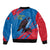 Mongolia Bomber Jacket with Eagle Strong Wild Free Red Blue Brush Spirit