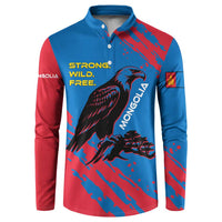 Mongolia Button Sweatshirt with Eagle Strong Wild Free Red Blue Brush Spirit