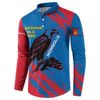 Mongolia Button Sweatshirt with Eagle Strong Wild Free Red Blue Brush Spirit