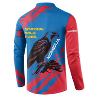 Mongolia Button Sweatshirt with Eagle Strong Wild Free Red Blue Brush Spirit