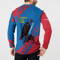 Mongolia Button Sweatshirt with Eagle Strong Wild Free Red Blue Brush Spirit