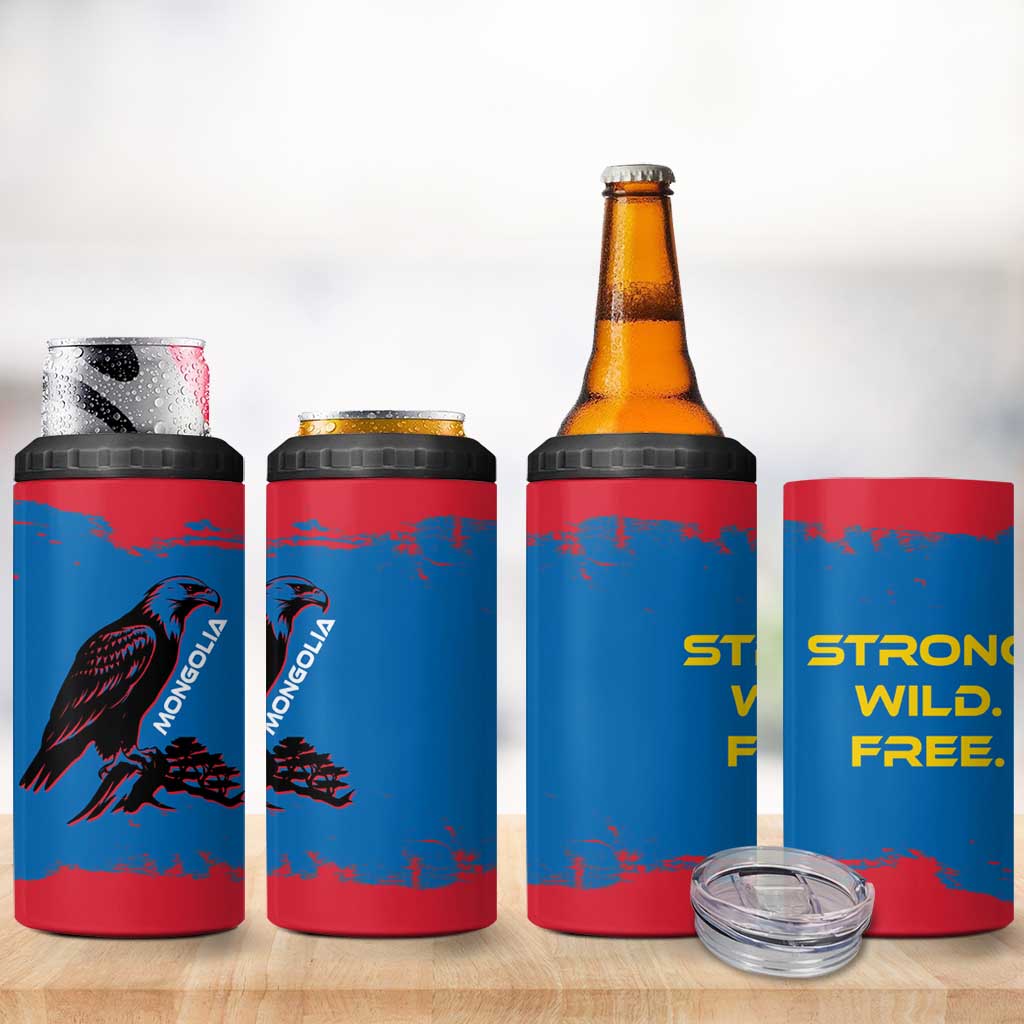 Mongolia 4 in 1 Can Cooler Tumbler with Eagle Strong Wild Free Red Blue Brush Spirit