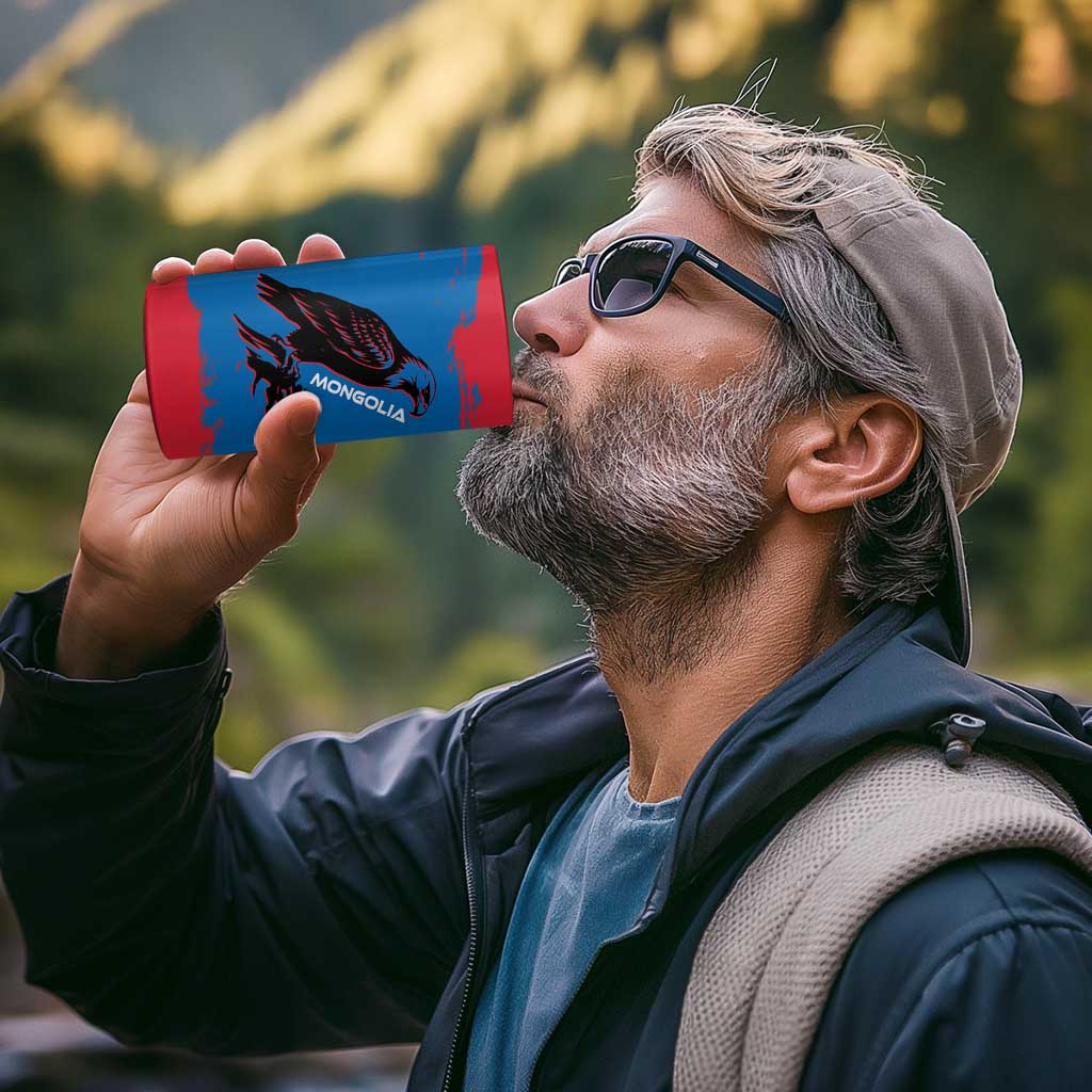 Mongolia 4 in 1 Can Cooler Tumbler with Eagle Strong Wild Free Red Blue Brush Spirit