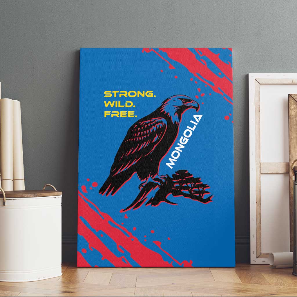 Mongolia Canvas Wall Art with Eagle Strong Wild Free Red Blue Brush Spirit