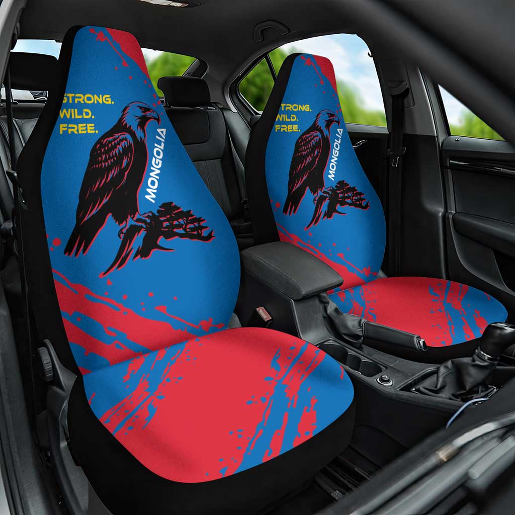 Mongolia Car Seat Cover with Eagle Strong Wild Free Red Blue Brush Spirit