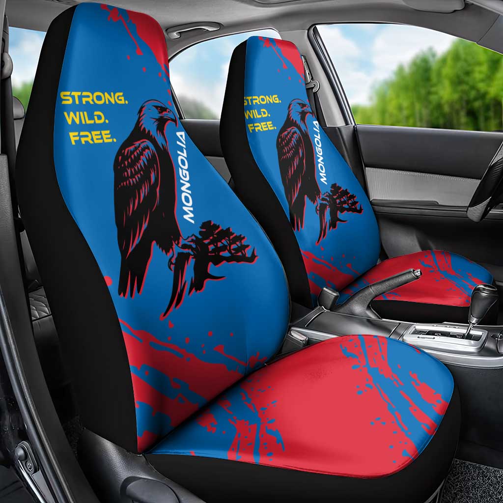 Mongolia Car Seat Cover with Eagle Strong Wild Free Red Blue Brush Spirit