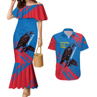 Mongolia Couples Matching Mermaid Dress and Hawaiian Shirt with Eagle Strong Wild Free Red Blue Brush Spirit