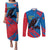 Mongolia Couples Matching Puletasi and Long Sleeve Button Shirt with Eagle Strong Wild Free Red Blue Brush Spirit