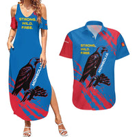 Mongolia Couples Matching Summer Maxi Dress and Hawaiian Shirt with Eagle Strong Wild Free Red Blue Brush Spirit