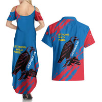 Mongolia Couples Matching Summer Maxi Dress and Hawaiian Shirt with Eagle Strong Wild Free Red Blue Brush Spirit