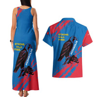 Mongolia Couples Matching Tank Maxi Dress and Hawaiian Shirt with Eagle Strong Wild Free Red Blue Brush Spirit