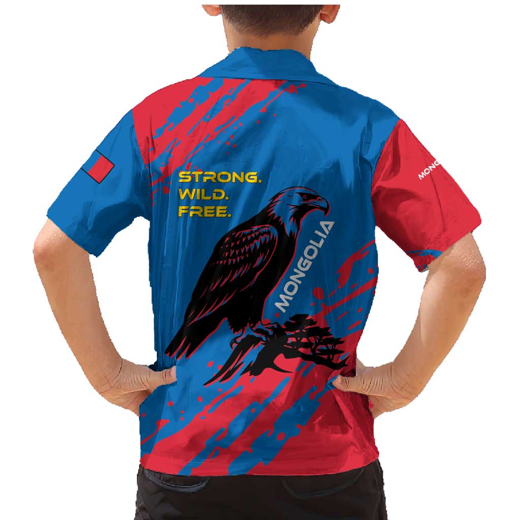 Mongolia Family Matching Mermaid Dress and Hawaiian Shirt with Eagle Strong Wild Free Red Blue Brush Spirit
