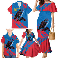 Mongolia Family Matching Mermaid Dress and Hawaiian Shirt with Eagle Strong Wild Free Red Blue Brush Spirit