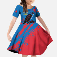 Mongolia Family Matching Off Shoulder Maxi Dress and Hawaiian Shirt with Eagle Strong Wild Free Red Blue Brush Spirit