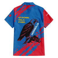 Mongolia Family Matching Off Shoulder Maxi Dress and Hawaiian Shirt with Eagle Strong Wild Free Red Blue Brush Spirit
