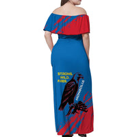 Mongolia Family Matching Off Shoulder Maxi Dress and Hawaiian Shirt with Eagle Strong Wild Free Red Blue Brush Spirit