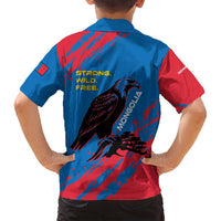 Mongolia Family Matching Puletasi and Hawaiian Shirt with Eagle Strong Wild Free Red Blue Brush Spirit