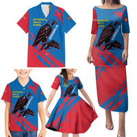 Mongolia Family Matching Puletasi and Hawaiian Shirt with Eagle Strong Wild Free Red Blue Brush Spirit
