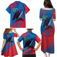 Mongolia Family Matching Puletasi and Hawaiian Shirt with Eagle Strong Wild Free Red Blue Brush Spirit