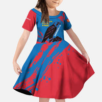 Mongolia Family Matching Short Sleeve Bodycon Dress and Hawaiian Shirt with Eagle Strong Wild Free Red Blue Brush Spirit