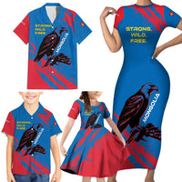 Mongolia Family Matching Short Sleeve Bodycon Dress and Hawaiian Shirt with Eagle Strong Wild Free Red Blue Brush Spirit