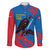 Mongolia Family Matching Short Sleeve Bodycon Dress and Hawaiian Shirt with Eagle Strong Wild Free Red Blue Brush Spirit