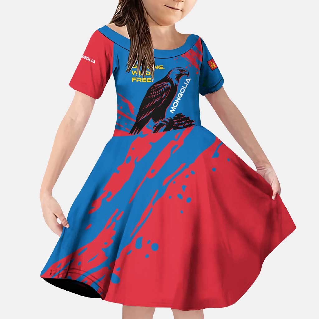 Mongolia Family Matching Summer Maxi Dress and Hawaiian Shirt with Eagle Strong Wild Free Red Blue Brush Spirit