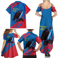 Mongolia Family Matching Summer Maxi Dress and Hawaiian Shirt with Eagle Strong Wild Free Red Blue Brush Spirit