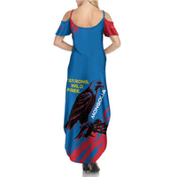 Mongolia Family Matching Summer Maxi Dress and Hawaiian Shirt with Eagle Strong Wild Free Red Blue Brush Spirit