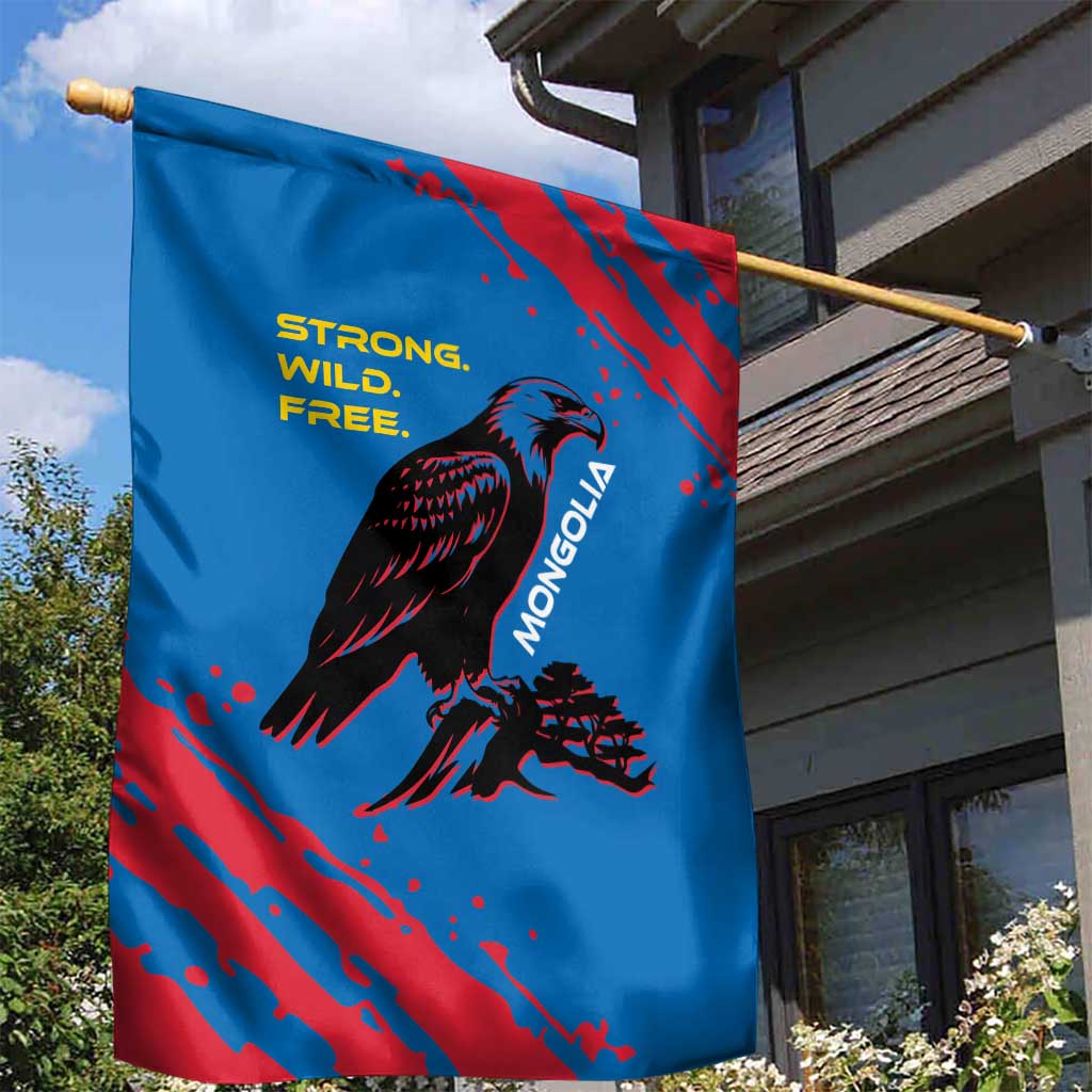 Mongolia Garden Flag with Eagle Strong Wild Free Red Blue Brush Spirit